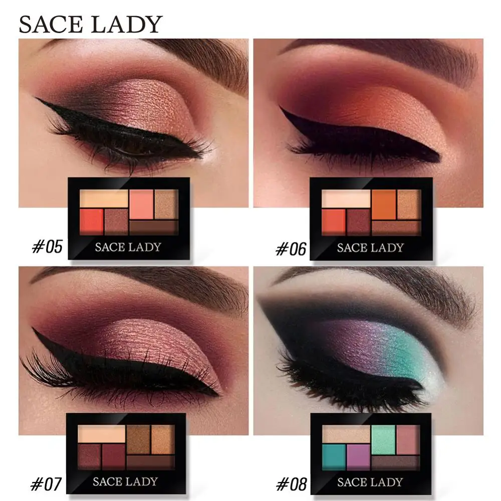 SACE LADY, блестящая палитра теней для век, водостойкая, макияж, пигмент, косметика, 6 цветов, мерцающие тени для век, палитра, матовая, голый макияж