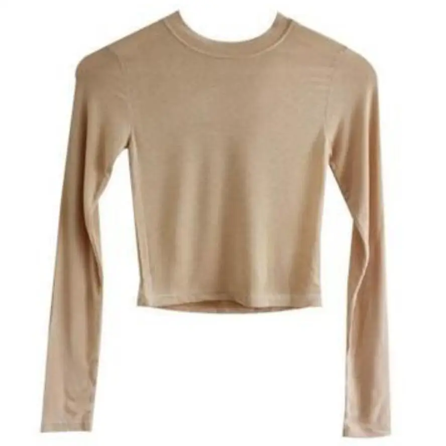 

2021 Sexy Short T Shirt Women Korean O-Neck Long Sleeve Slim T-Shirt Women Tshirt Bodycon Crop Tops Tee Shirt Female Clothes