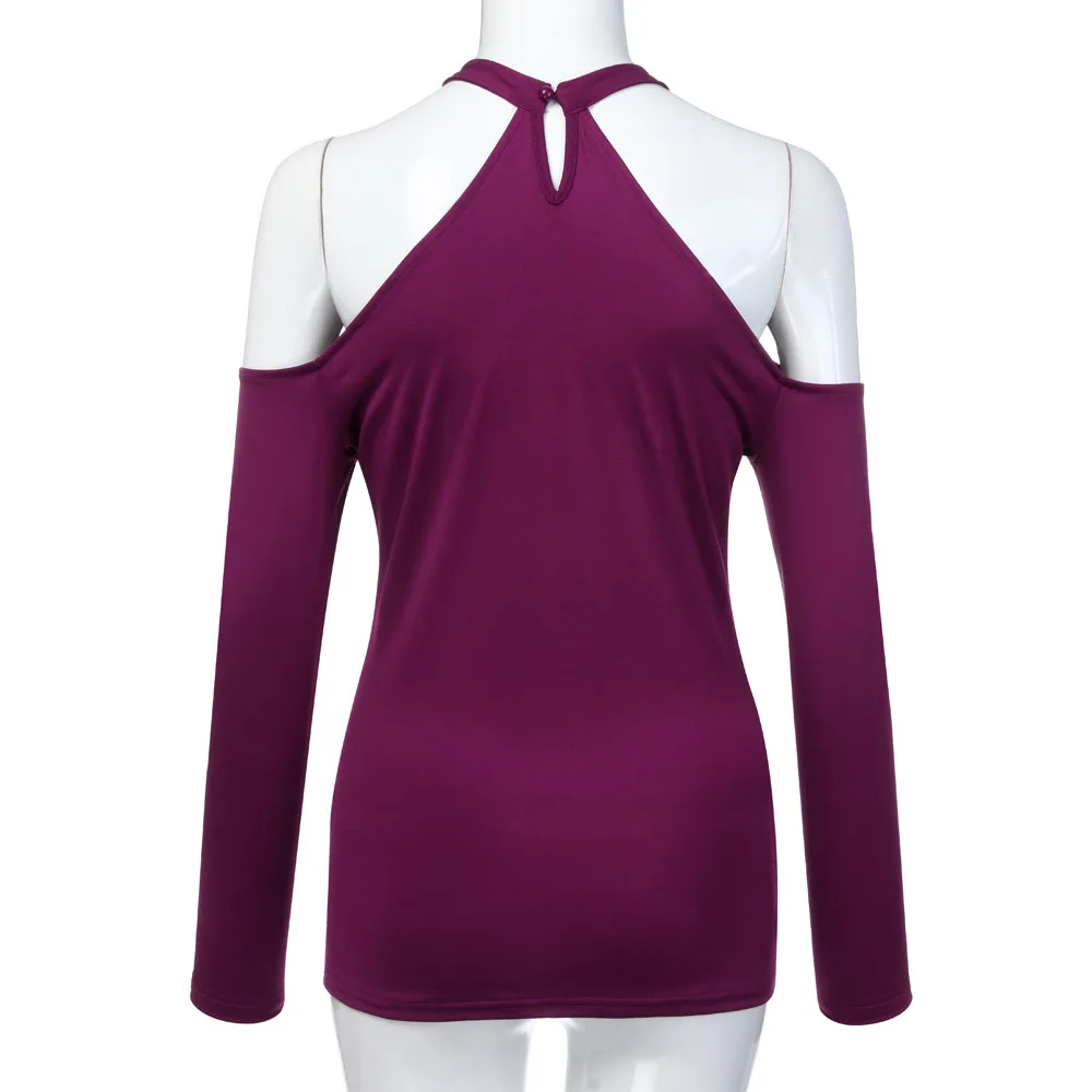 Женская блузка без бретелек с длинным рукавом одноцветная Свободная пуловер