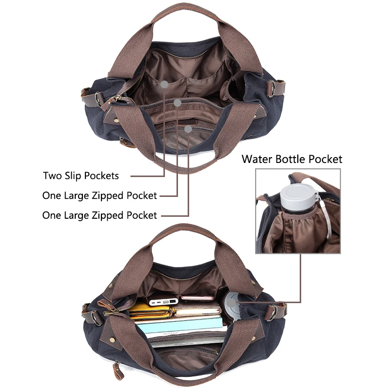 Холщовая сумка хобо VASCHY для женщин винтажная большая кожаная холщовая сумочка