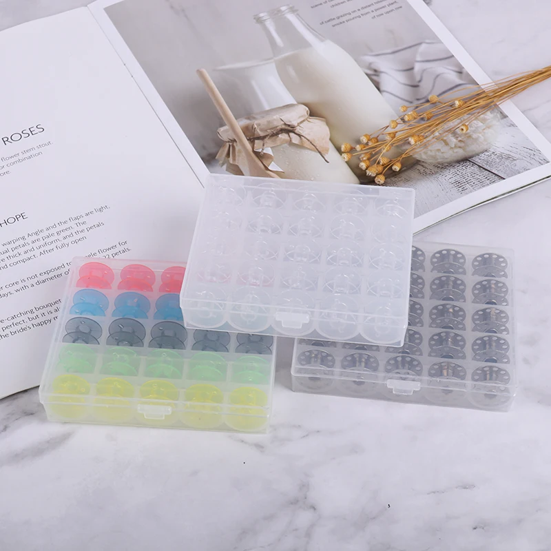 25 шт./компл. бобины коробка набор катушки для швейных машин красочные пластиковые