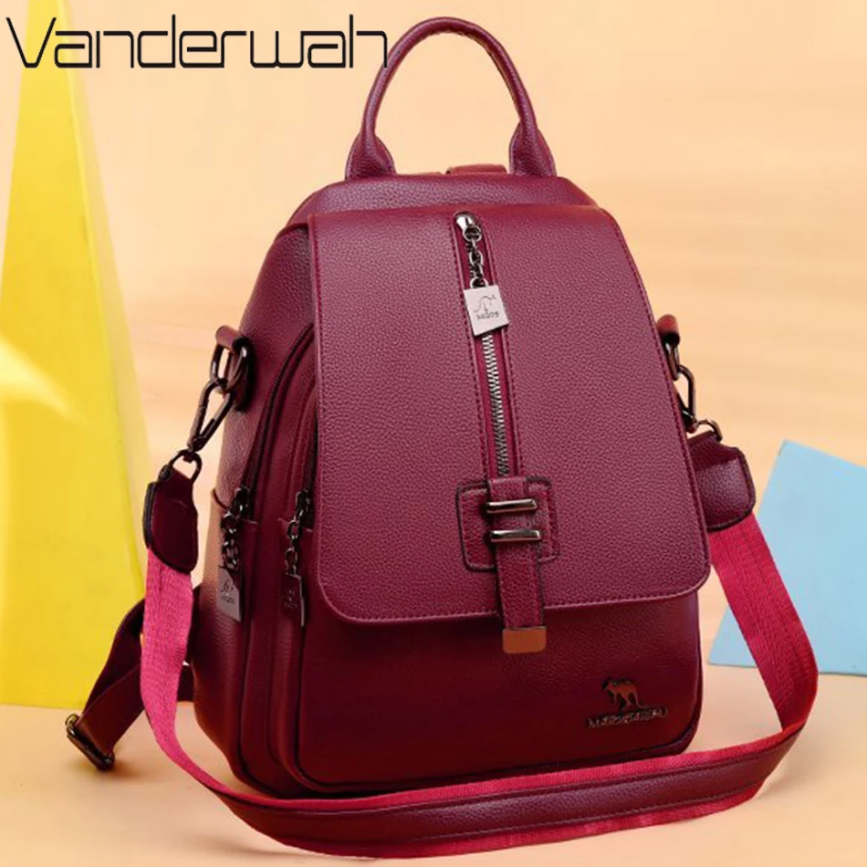 

Multifunction Bagpack Women Soft Leather Backpack 2022 School Bags For Teenage Girl Casual Travel Shoulder Bag Mochila Feminina