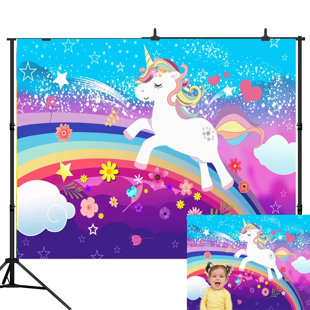 

Lyavshi фон для фотосъемки Единорог день рождения радуга цветы Звезды облака фон фотосессия фотобудка для фотосессии Декор