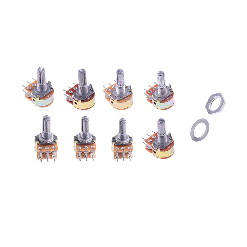 5PCS/LOTE WH148 Linear Potentiometer 15MM Shaft With Nuts Washers Dual Line 6Pin WH148 B1K B2K B5K B10K B20K B50K B100K B250K