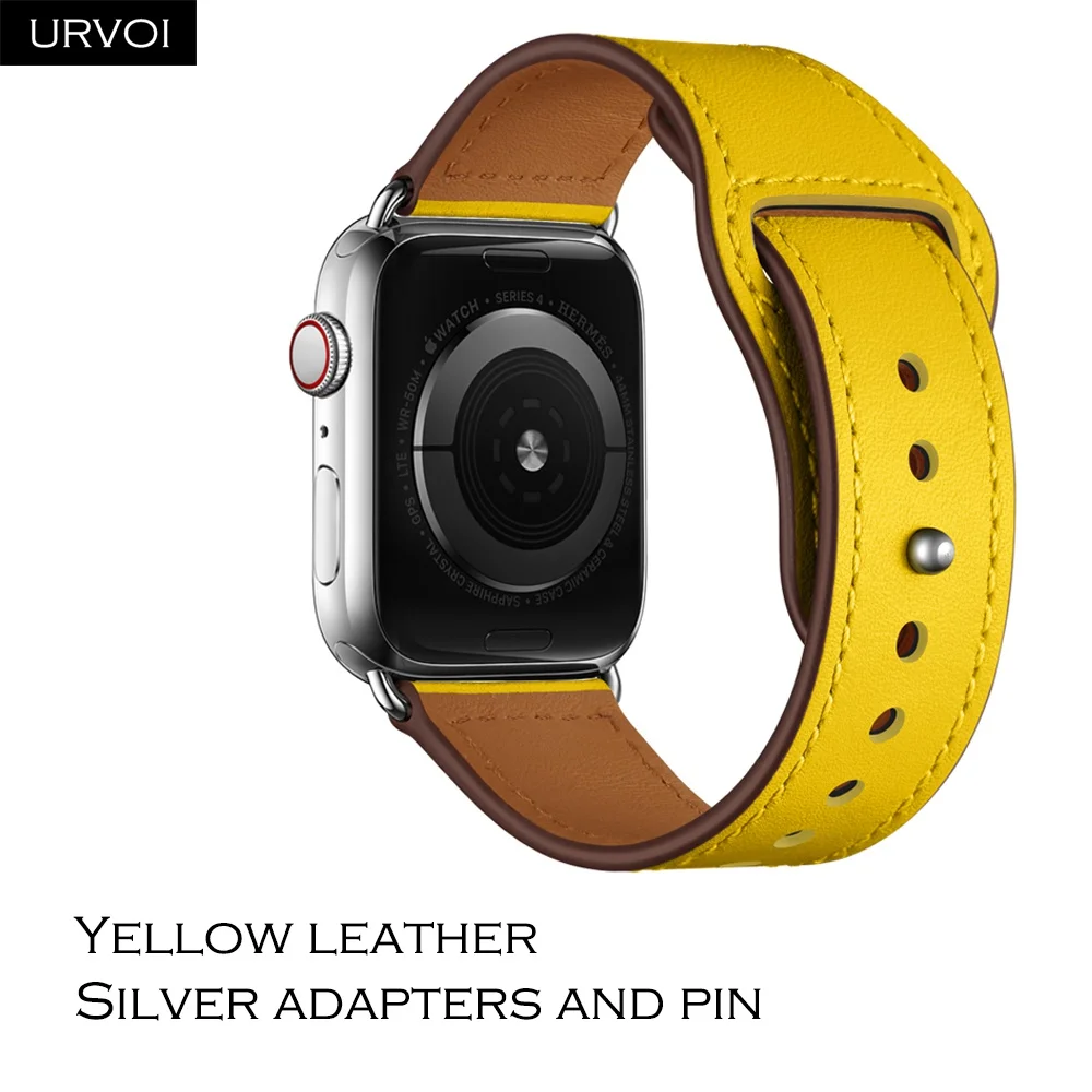 Yellow S URVOI ремешок для apple watch серии 5/4 3, 2, 1, ремешок для наручных часов iWatch, большие размеры 40-44 мм спортивный ремешок из натуральной кожи Swift Pin& tuck ручной работы - Band Color: Yellow S