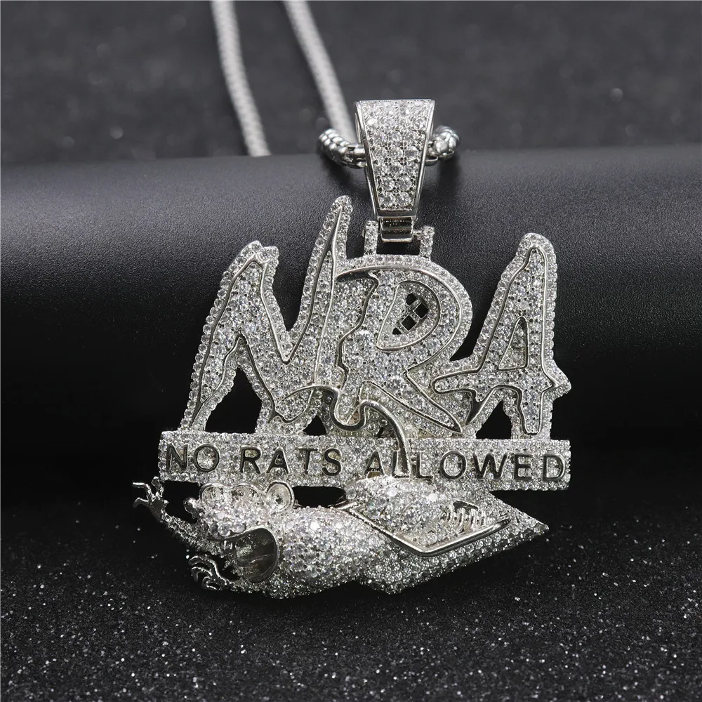 

Men Hip hop NO RATS ALLOWED pendant necklaces High quality AAA Zircon male charm Hiphop letters necklace jewelry Luxury gifts