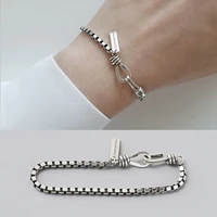 new style double hook box chain bracelet thai silver color punk style letter couple bracelet for women men statement jewelry