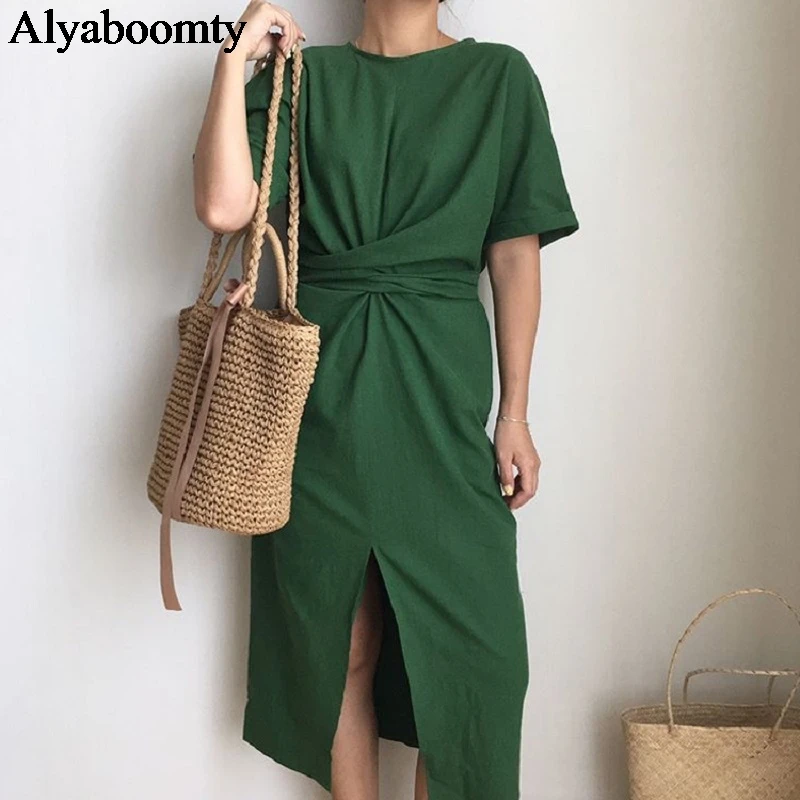 Модное женское миди платье на лето нежное и женственное хлопково льняное