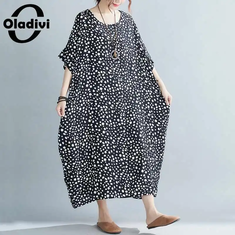 

Oladivi Oversize Oversize Fashion Print Long Dresses Summer 2021 New Women Boho Beach Wear Tunic Dress 3XL 4XL 5XL 6XL 7XL 8XL