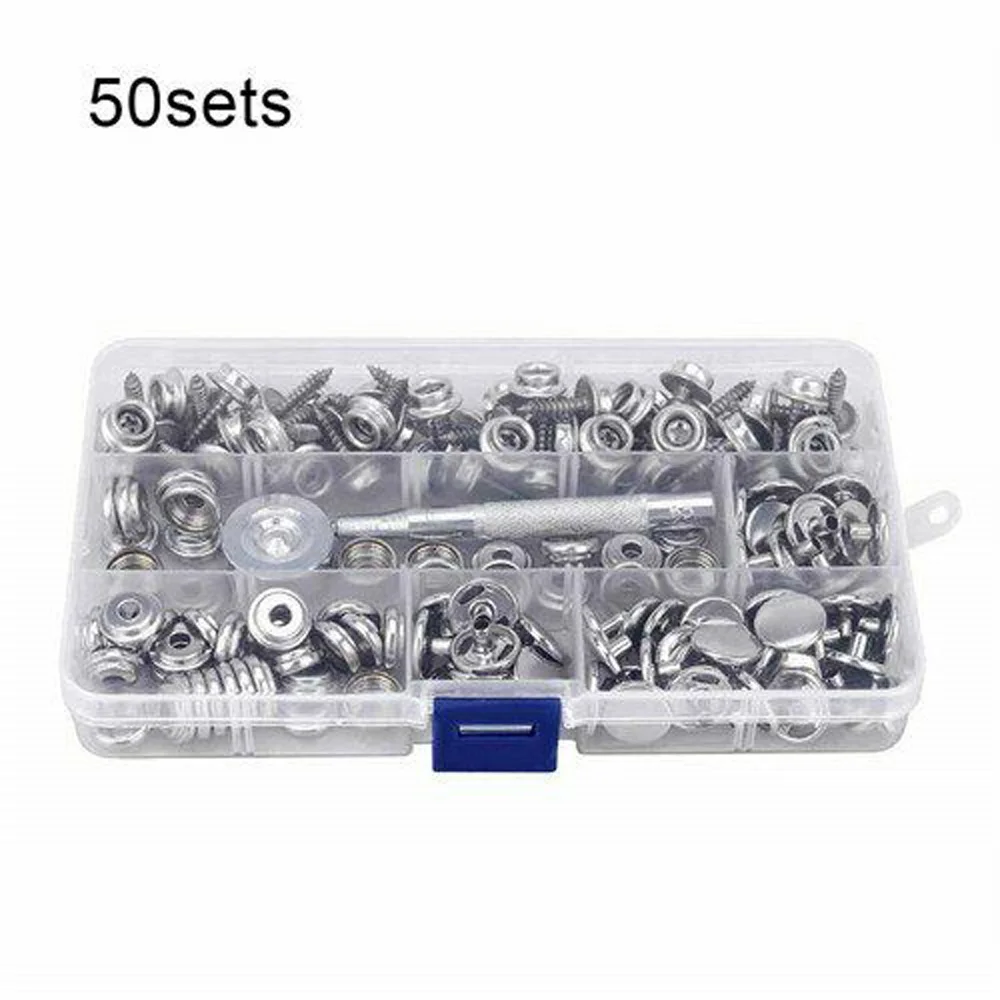 

50Pcs/Set 15mm Snap Fastener Button Screw Studs Kit DIY Hand Punch Tool For Tent Boat Marine Canvas Cover Press Studs Button