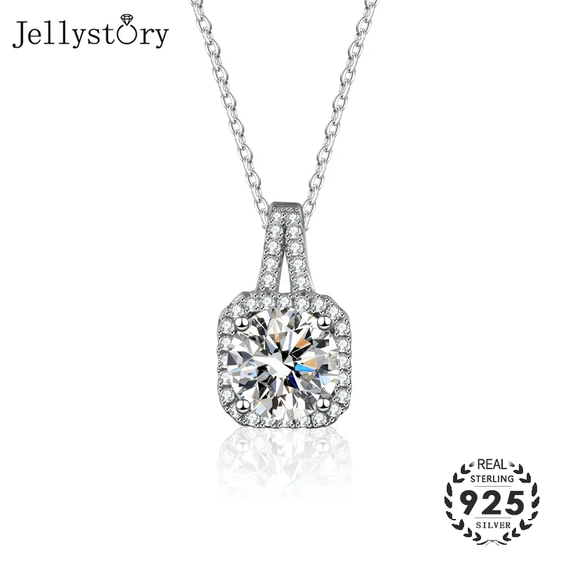 Jellystory luxury real 925 sterling silver jewelry necklace with 2 carat D color Moissanites for women wedding engagement party