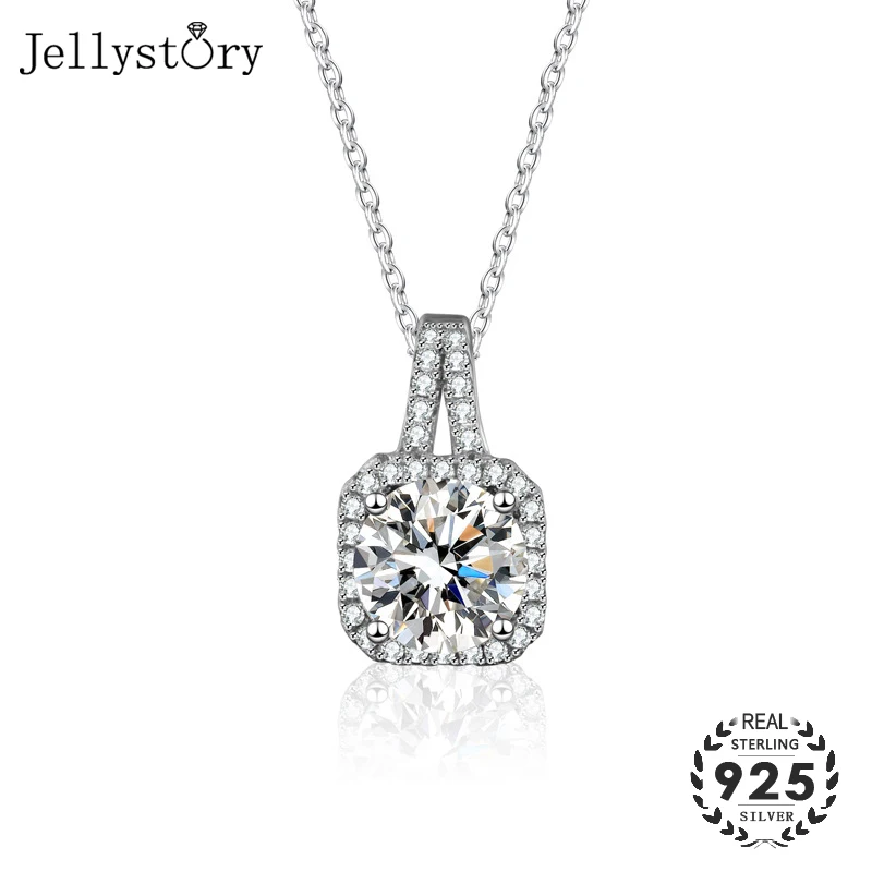 

Jellystory luxury real 925 sterling silver jewelry necklace with 2 carat D color Moissanites for women wedding engagement party