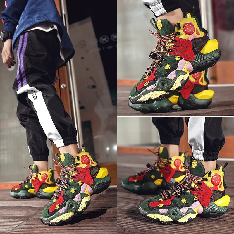 

Fashion Trend Platform Hip hop Running Shoes for Men Color Sport Shoes Leather Stitching Sneakers Jogging Shoe zapatillas hombre