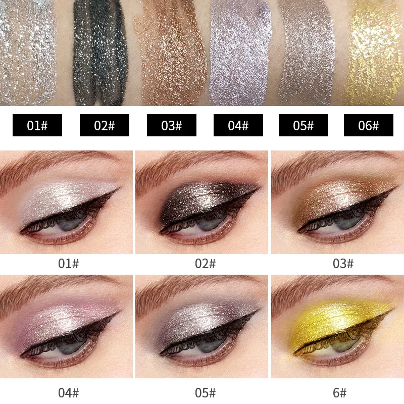 6Pcs/Set Metal Eyeshadow Set Waterproof Liquid Gold Diamond Glitter Bronze Colors Shimmer Eye Shadow Makeup Cosmetic |