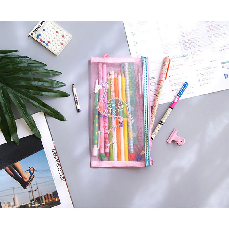 Чехол Lanzon с изображением фламинго сетчатой пряжи сумка на молнии для карандашей