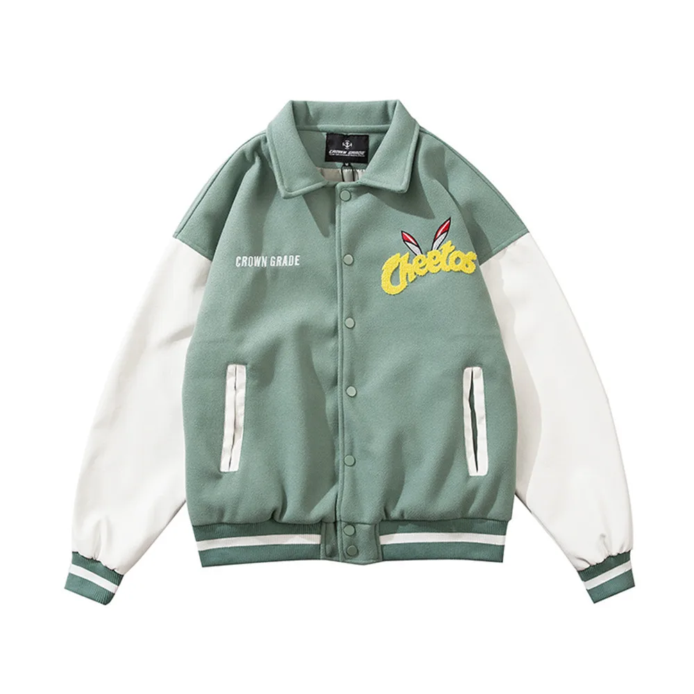 Мужская куртка-бомбер из искусственной кожи в стиле пэчворк с нашивкой аниме