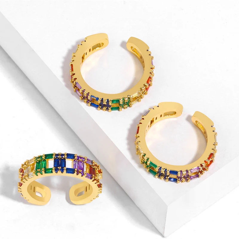 Женские кольца с радужными манжетами FLOLA регулируемые золотым кристаллом и