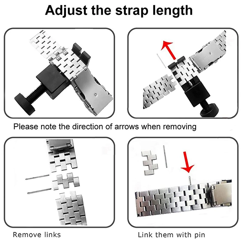 

Stainless Steel Watch Band Brushed Finish Metal 22mm Double Buckle