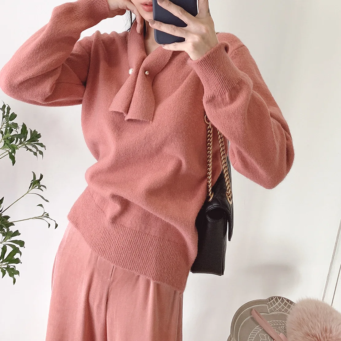 Женский свитер пуловер из кроличьей шерсти с длинным рукавом вязаный