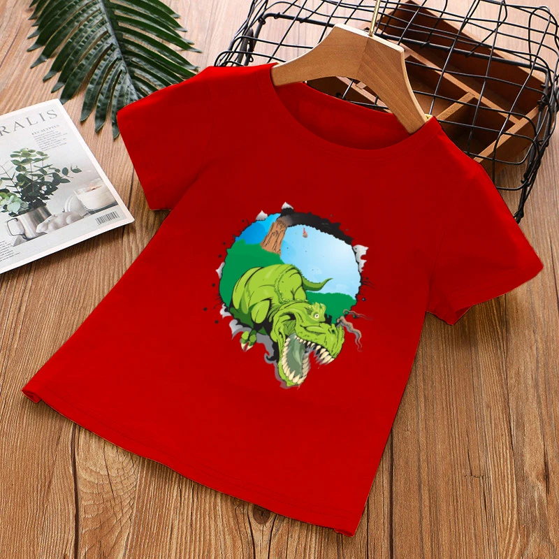 

2021 Girls Clothing Boys Dinosaur T-Shirts Kids Jurassic Print Round Neck Children The Summer 3-14T Short Sleeve Cotton Tops