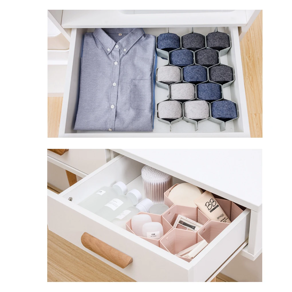 

Household Plastic Honeycomb Partition Underwear Socks Bras Ties Organizer Belts Scarves Drawer Divider