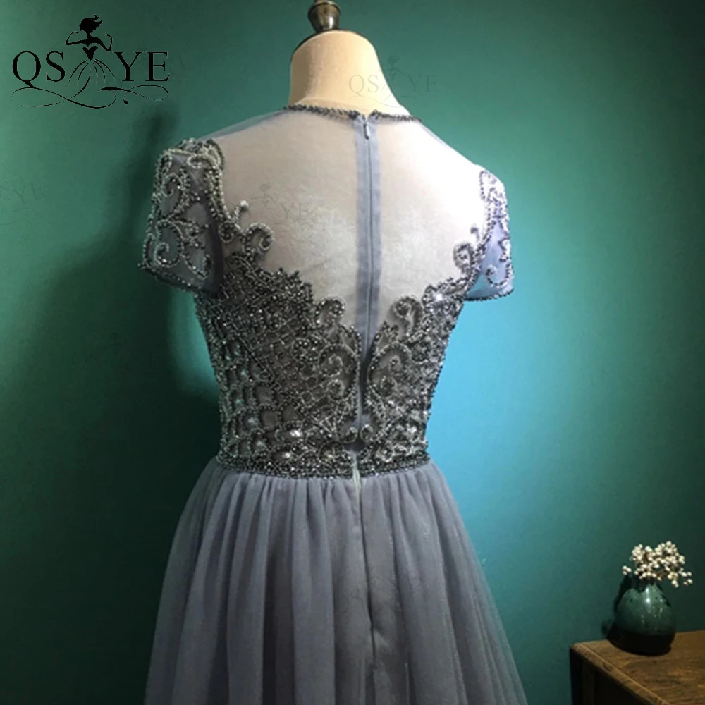 QSYYE High Quality 2 in 1 Prom Dresses Luxury Beadings Long Evening Glitter Gown Cap Sleeves Tulle Tail Elegant Party Dress