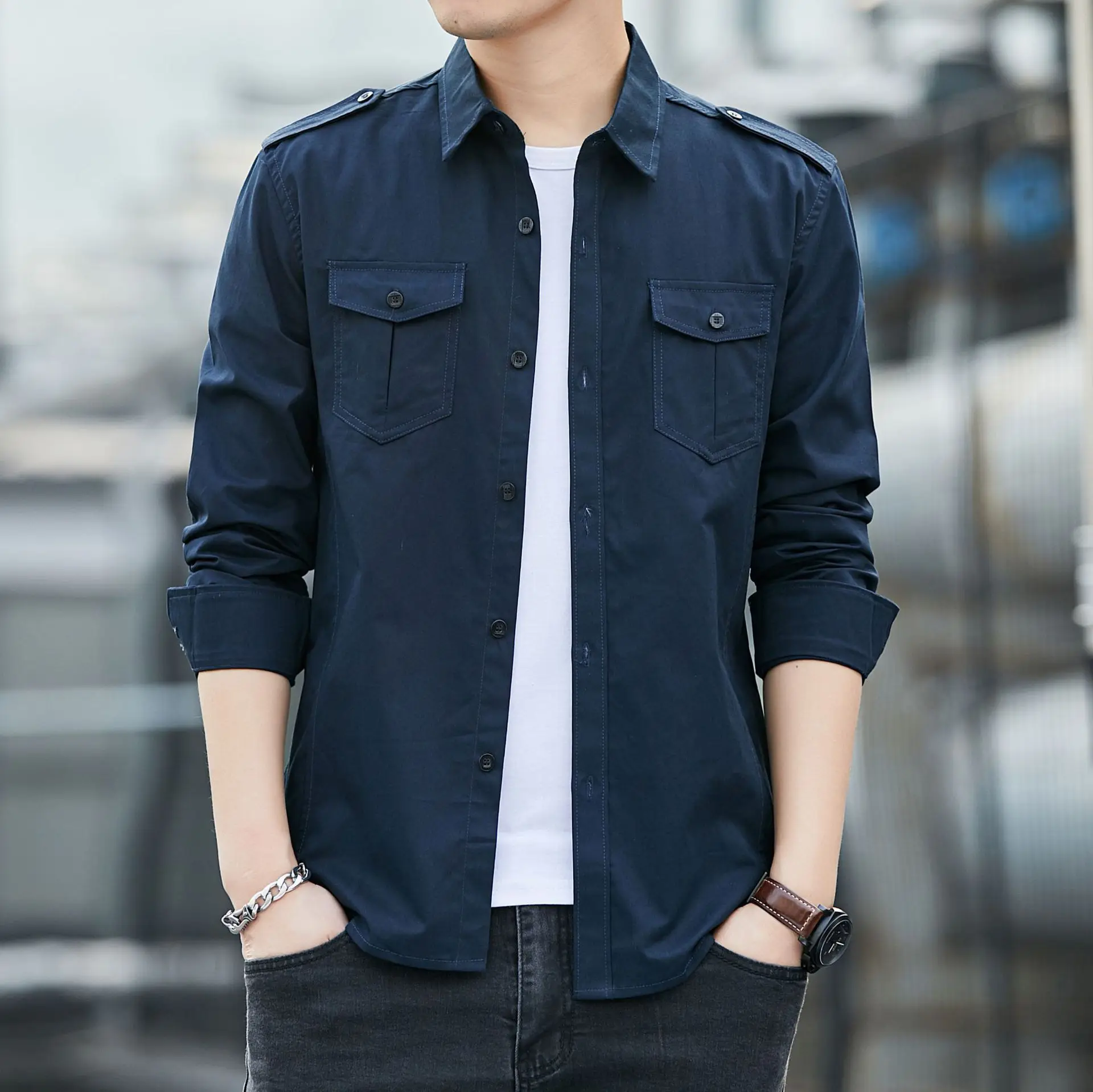 Мужская Повседневная рубашка с длинным рукавом Классическая Свободная в стиле