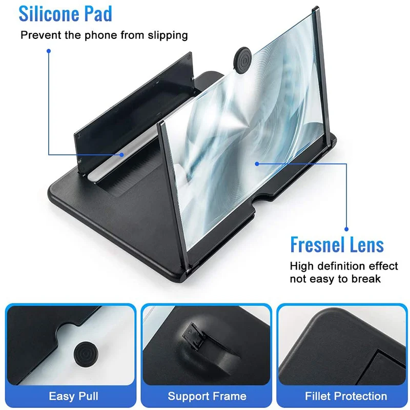 

12" 3D Screen Magnifier for Cell HD Smart Phones Screen Enlarger Projector Movie Videos Gaming Amplifier with Foldable Stand