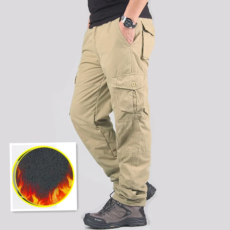Новинка 2019 мужские зимние толстые теплые брюки Карго повседневные флисовые