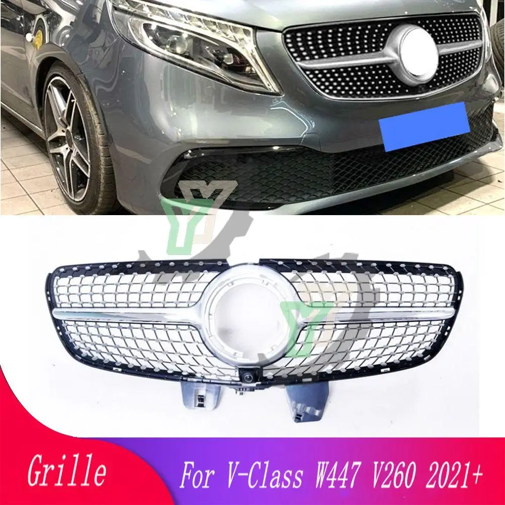 

Car front bumper grille modified diamond grille for Mercedes-Benz V-Class W447 V250 V260 racing grill black/chrome (with camera)