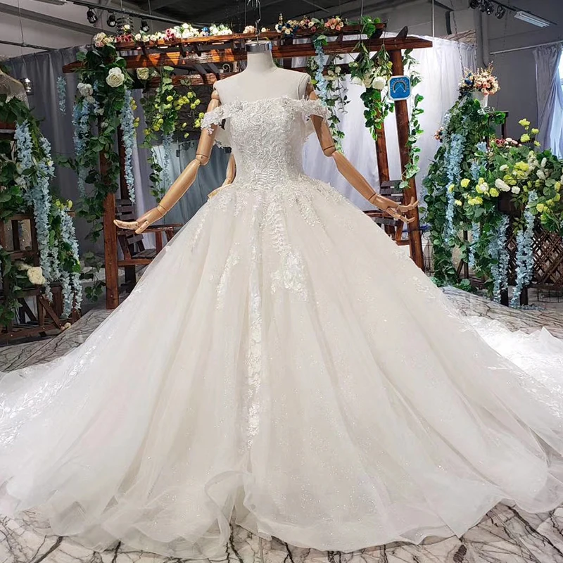 

BGW HT41618 Special Wedding Dresses With Long Train Beading Off The Shoulder Like White Wedding Gown 2020 Vestido Para Casamento