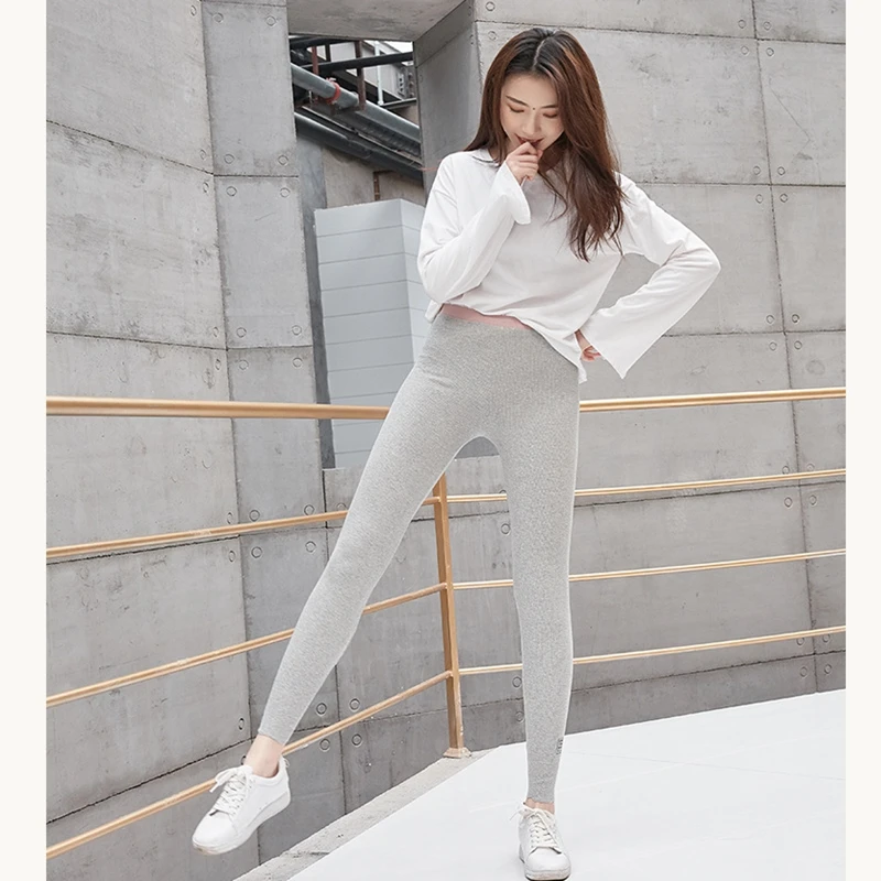 

2020 Cotton Vertical Stripe Fitness Women Leggings High Waist Solid Color Softer Ninth Pants Thermal Pants Thin Pantyhose
