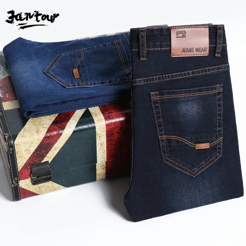 Новинка 2019 мужские джинсы деловые повседневные Прямые облегающие синие черные