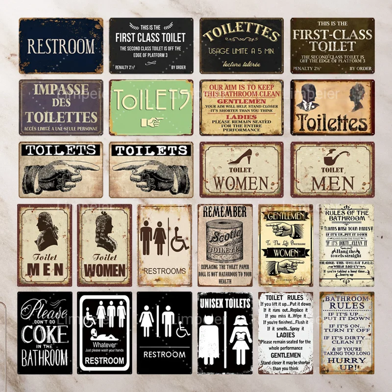 

Toilet Sign Men And Women Signs Disabled People Prompt Words Warning Retro Funny Metal Tin Sign Toilet Wall Art Bathroom Simple