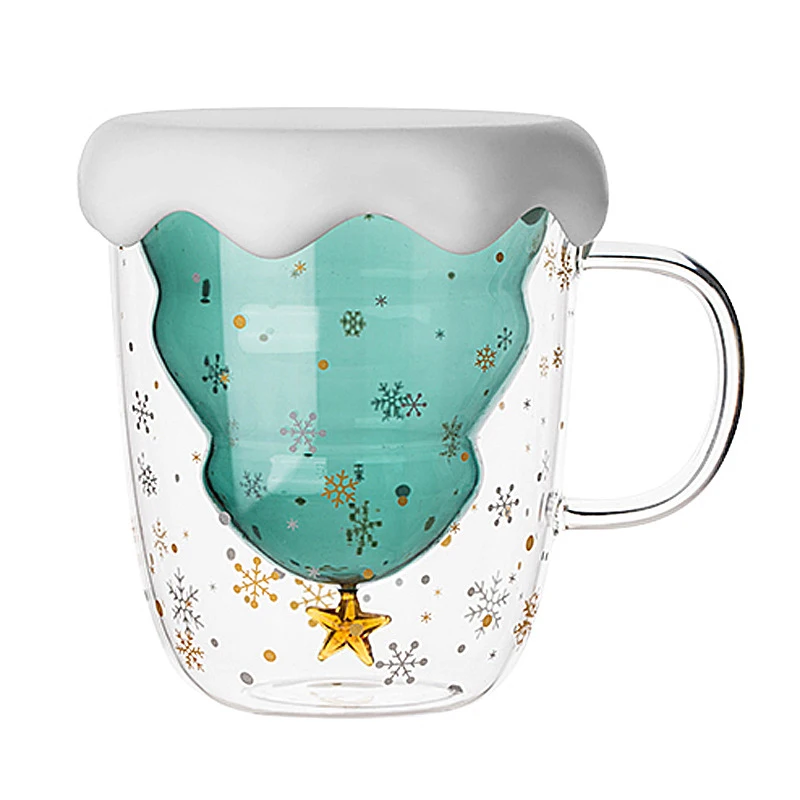 Рождественская чашка двухслойная антиожоговая стеклянная елка звездное небо