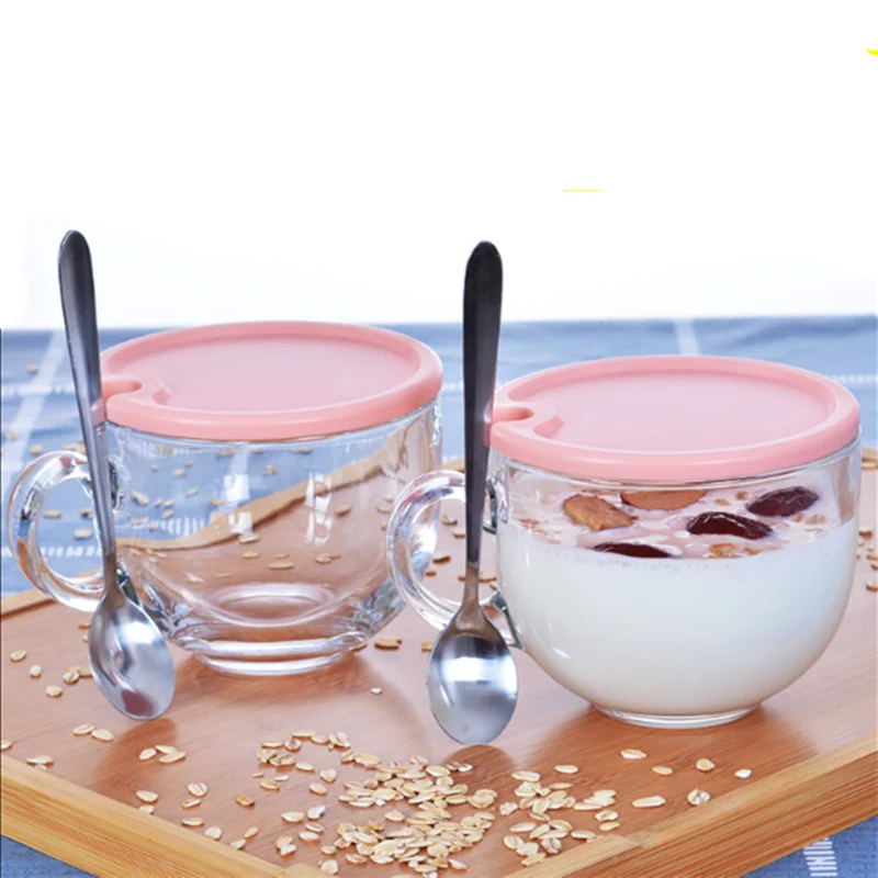 480 мл чашка для завтрака молочная с крышкой Ложка стеклянная овсяная большая