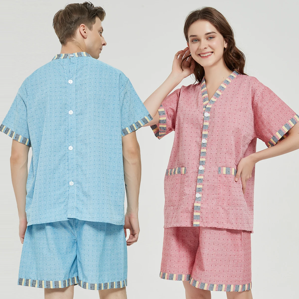 Pajamas Set Male Cotton Short-Sleeved Couples Lovers Men's Summer Spring Leisure Loose Clothing Summer Loose Men Sleepwear Tops