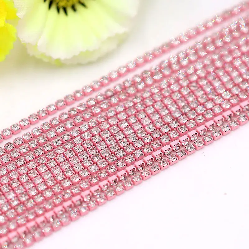 Crystal glass Rhinestone Chain with Colorful bottom sew on stone Cup Chain Gule on Rhinestone Trim DIY  Accessories