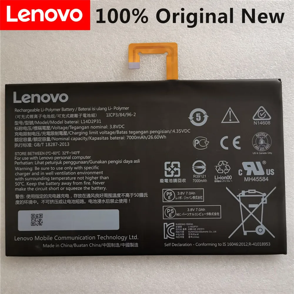 

Оригинальный аккумулятор L14D2P31 для Lenovo Tab 2, 3,8 в, 7000 мАч, Втч