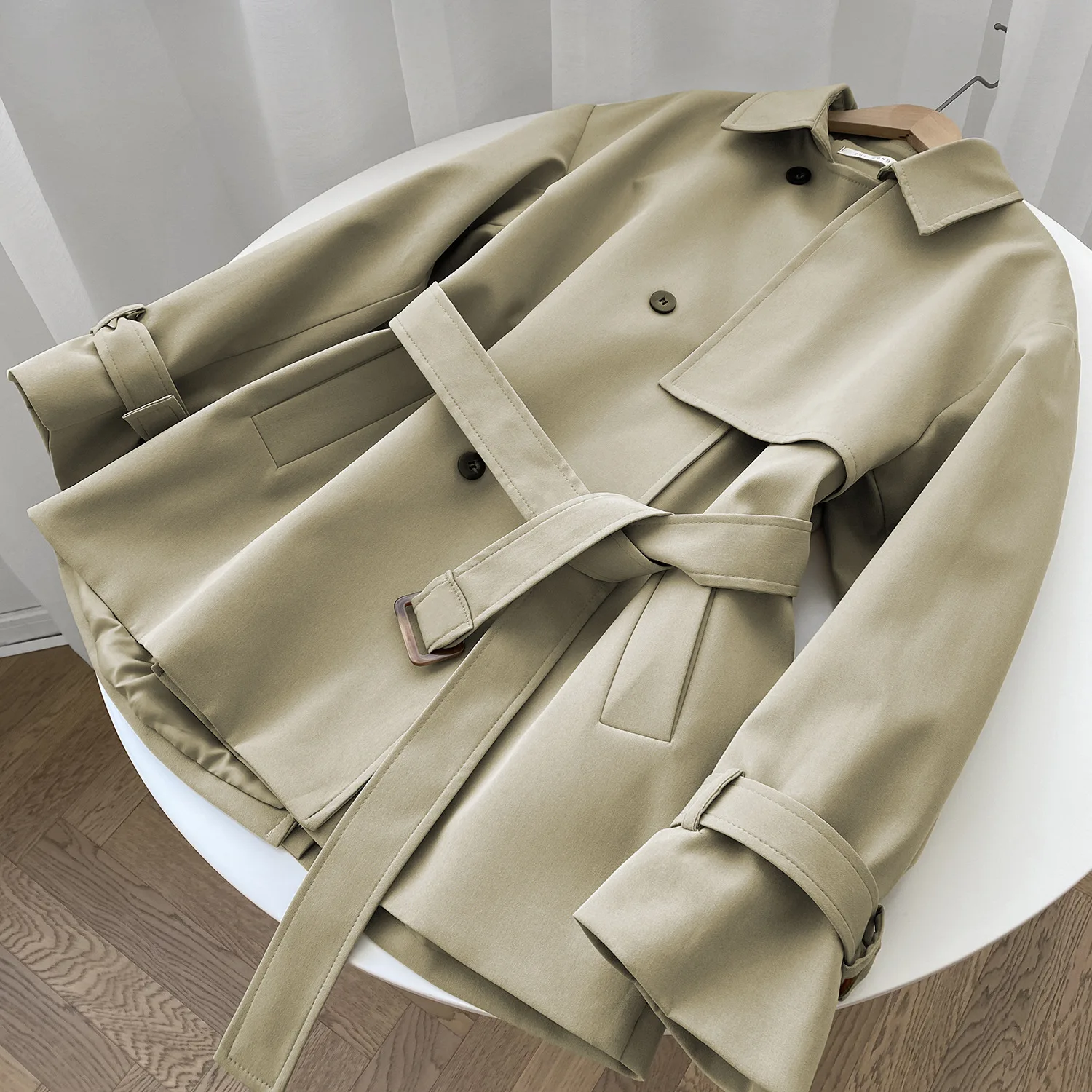 

Тренчкот женский с поясом, классический тренчкот с отложным воротником, уличная одежда, весна