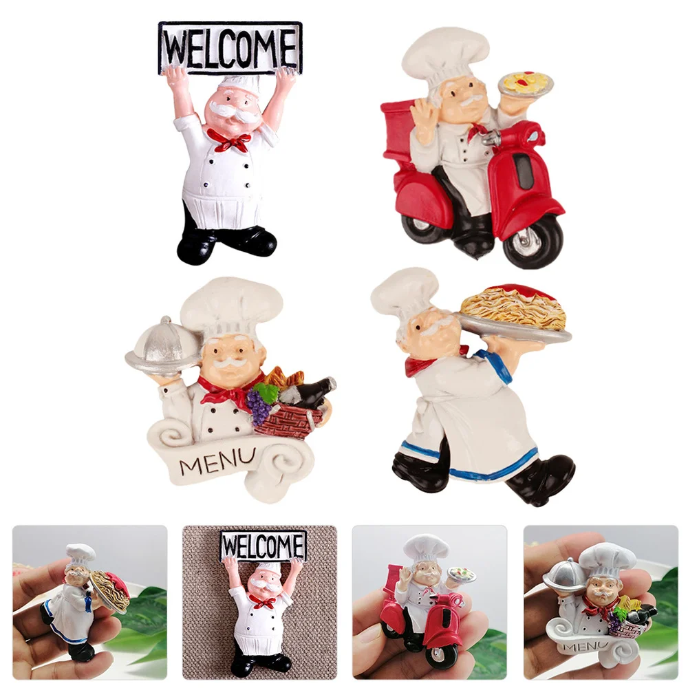 

4PCS Resin Chef Refrigerator Magnet Premium Fridge Magnet Durable Fridge Magnet