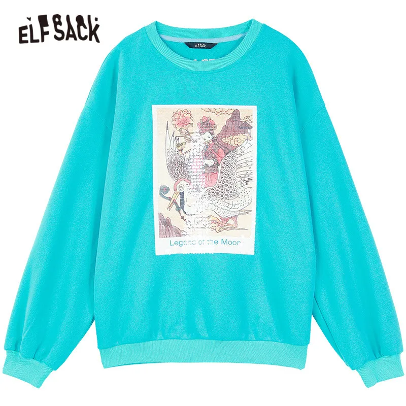 

ELFSACK Chinese Original Graphic Casual Pullover Sweatshirt Women,2020 Autumn Contrast Sequins Korean Female,Daily Vintage Top