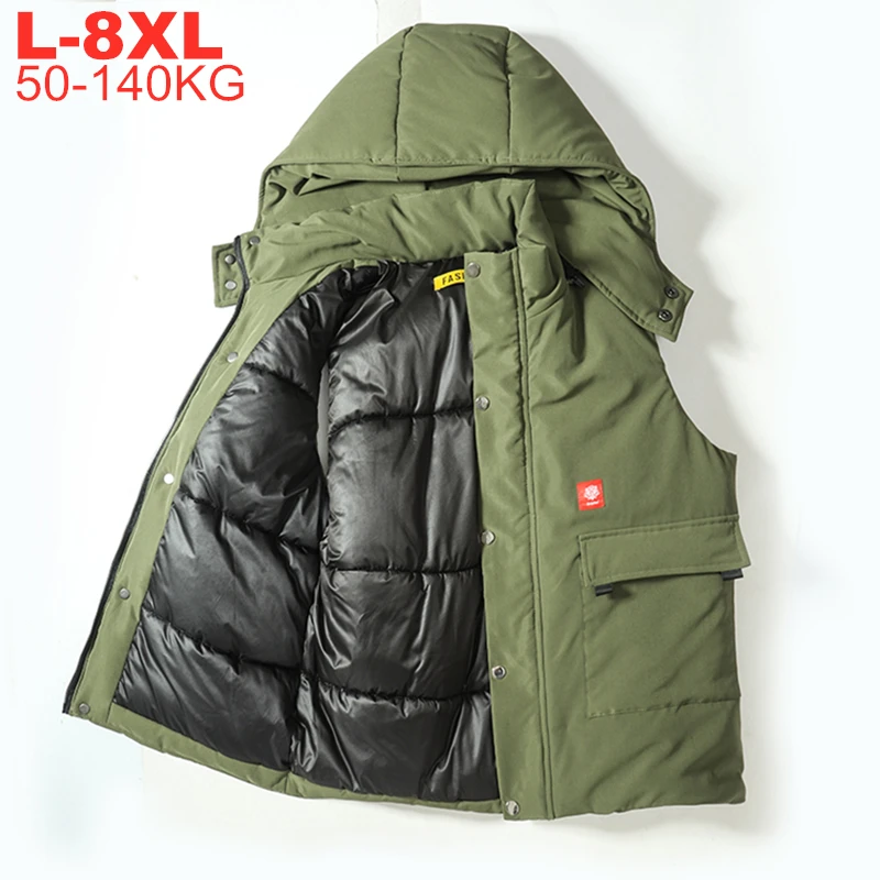 

Men's Plus Size Hooded Vest Oversized 8xl 7xl 6xl Men Puffer Sleeveless Jackets Winter Thick Quilted Vests Warm Waistcoat Male