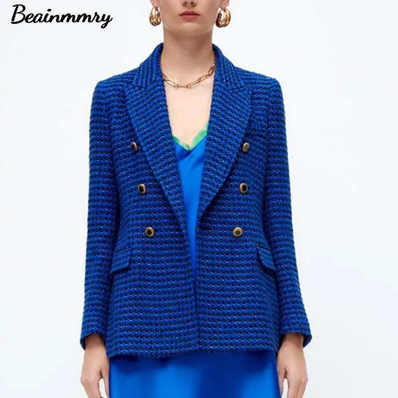 

Za Pink Double Breasted Blazer Suit For Women 2021 Vintage Long Sleeve Pockets Outwear Autumn Fashion Office Lady Patchwork Suit