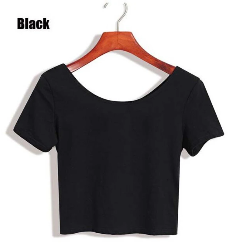 

2021 Summer Casual T-Shirt Women Short Sleeve Patchwork Crop Top Korean Fashion Solid Shirt Slim Black Streetwear Clothes Female