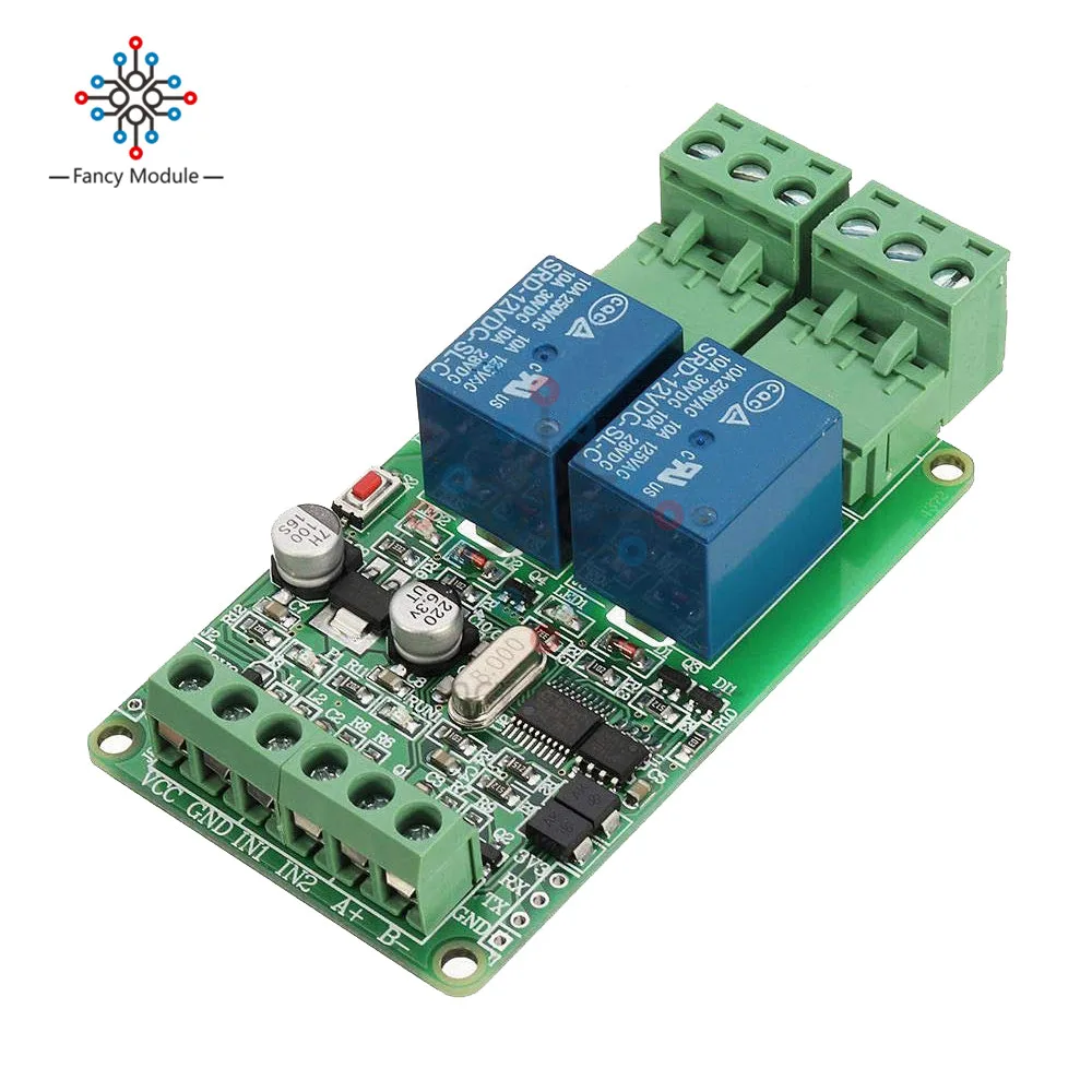 Diymore Modbus RTU 2 канала 12 В релейный выходной модуль платы переключатель вход RS485/ttl коммуникационный модуль