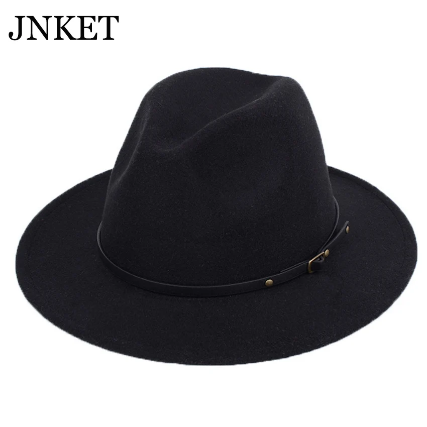 

JNKET New Autumn Winter Men Women Jazz Cap Wide Brim Fedoras Hat Gangster Cap Panama Hat Outdoor Sports Sunhat Top Hats