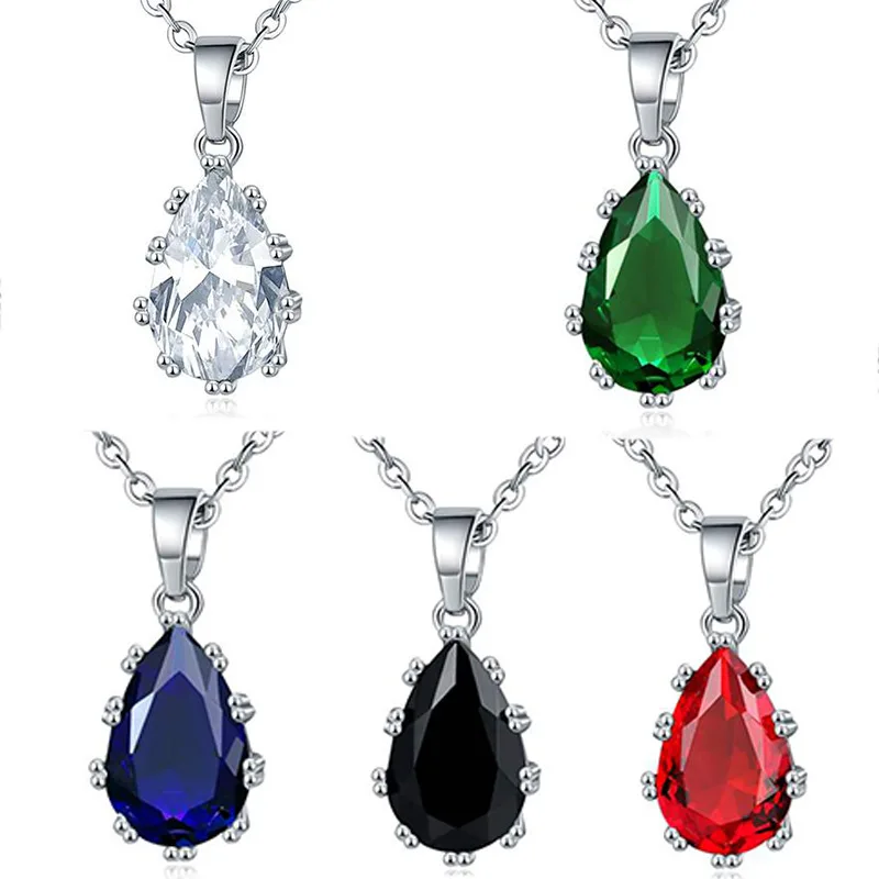 

Simple Engagement Chokers Necklaces with water drop Crystal 925 Sterling Silver Wedding Necklace Bridal Jewelry for Women