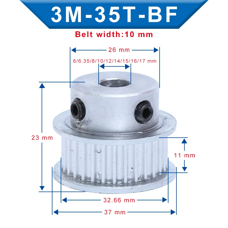 

Timing Pulley 3M-35T Bore 6/6.35/8/10/12/14/15/16/17 mm Aluminum Material Pulley Slot Width 11mm For Width 10mm 3M-Timing Belt