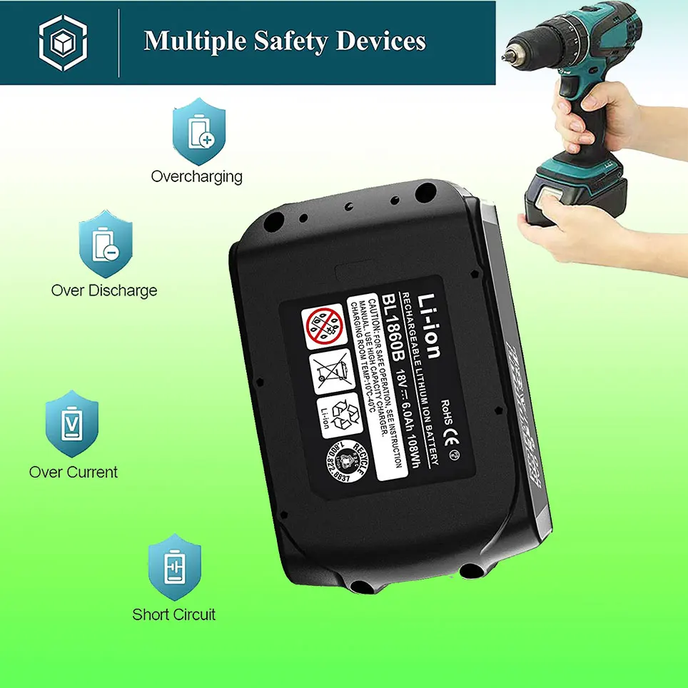 2 pack of upgraded BL1860B replacement battery compatible with Makita 18V BL1860 BL1850B | Электроника